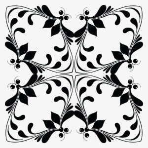 Free Clipart Of A Floral Design Element - Black And White
