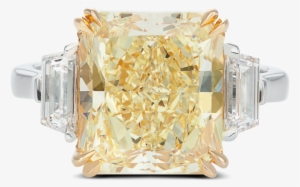 Ring Kelly Three Stone Yellow Diamond Trapezoids Platinum - Diamond