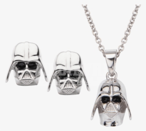 Darth Vader Stud Earrings And Pendant Set - Star Wars Sterling Silver 925 Darth Vader Helmet Pendant