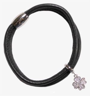 4-leaf Clover Charm Bracelet, Black Leather - Bracelet