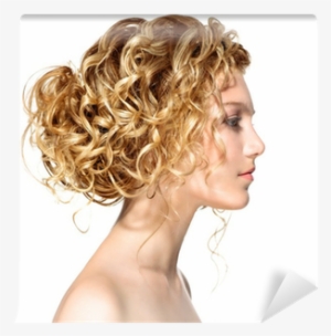 Beauty Girl With Blonde Permed Hair Wall Mural • Pixers® - Woman Profile Curly Hair