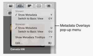 Metadata Overlays Pop-up Menu In The Tool Strip - Context Menu