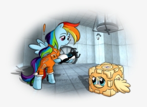 Secret-pony, Chell, Companion Cube, Crossover, Fluttercube, - Cute Portal Companion Cube