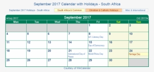 September 2017 Calendar With South Africa Holidays - Spanish Holidays In September 2018