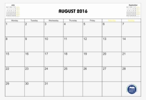 2016 Calendar August Printable - Calendar