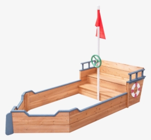 Kids Pirate Wooden Boat Sandbox With Bench And Flag - Sandpit