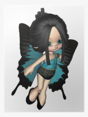 Cute Toon Fairy With Blue Peacock Butterfly Wings - Butterfly
