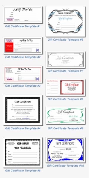 Available Gift Certificate Templates - Gift Card