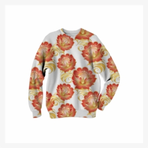 Large Abstract Flowers In Chinese Red & Gold Sweatshirt - Pattern