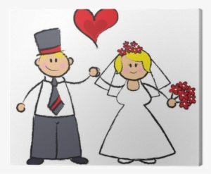 Cartoon Illustration Of A Wedding Couple In Fair Skin - Just Married Cartoon