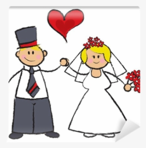 Cartoon Illustration Of A Wedding Couple In Fair Skin - Just Married Cartoon