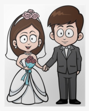 Vector Illustration Of Cartoon Wedding Couple Poster - Marriage Cartoon