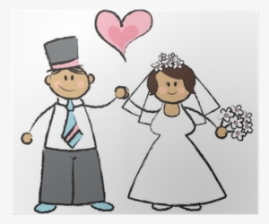 Cartoon Illustration Of A Wedding Couple Poster • Pixers® - Just Married Cartoon