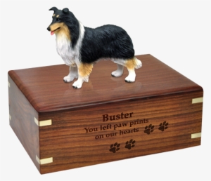 Tricolor Collie Dog Figurine With Engraved Urn Base - Pug Urn