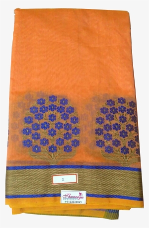 Orange Colored Cotten Silk Saree With Contrast Blue - Leather