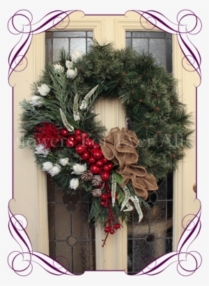 Red & White Pine Wreath Flowers For Ever After Artificial - Flowers For Ever After
