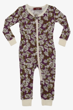 Milkbarn Baby Bamboo Zipper Pajama - Milkbarn Bamboo Kerchief Bib - Purple Floral