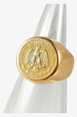 Mexican Pesos 900 Mil Gold Coin Ring Set On A 14k Solid