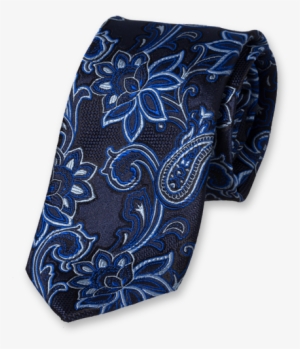 Dark Blue Tie With Flowers - Cravate Bleu A Fleurs