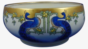 Hc Royal Bavaria Arts & Crafts Peacock Motif Centerpiece - Blue And White Porcelain