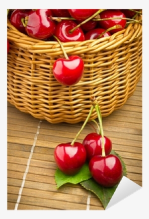 Delicious Sweet Cherry Fruits In Wicker Basket Sticker - Basket