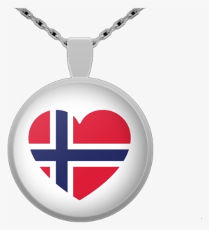 Norway Flag Heart Round Pendant Necklace