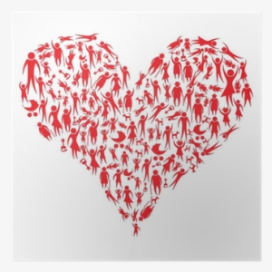 Group Of Red People And Pets Forming A Big Heart Poster - Vector Graphics