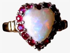 Vintage 50s 14k Opal Heart Ruby Ring - Jewellery