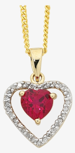 Yellow Gold Ruby And Diamond Heart Pendant - Gemstone