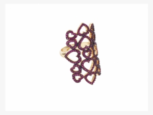 Multi Heart Ring Gold Vermeil With Ruby Red Pave Cz - Gold