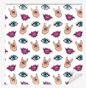 Lips Eyes And Hands Cool Patches Seamless Pattern Wallpaper - Illustration