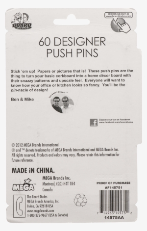Board Dudes 14575aa36 Decorative Thumb Push Pins, Metal, - Mega Brands