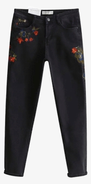 Roses Embroidery Black Skinny Jeans - Trousers