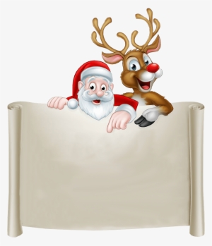 Santa And Rudolph Blank Notice Transparent Background - Cartoon Christmas Santa And Raindears