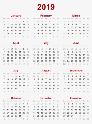 Calendar 2019 Png Transparent - 2019 Calendar Mon Sun
