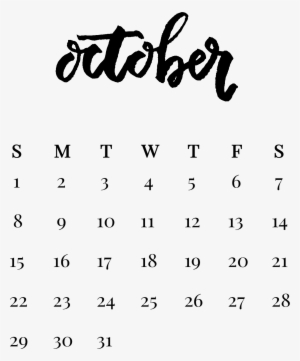 October - October 2018 Calendar Transparent Background