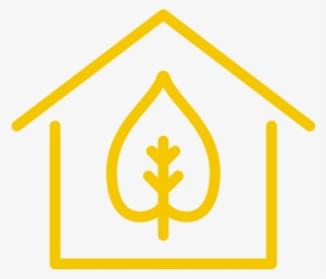 Yellow Icon Of A House With A Leaf In The Middle - Icon