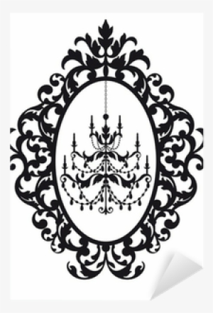 Picture Frame With Antique Chandelier, Vector Sticker - Vintage Chandelier In Antique Pictur Oval Ornament
