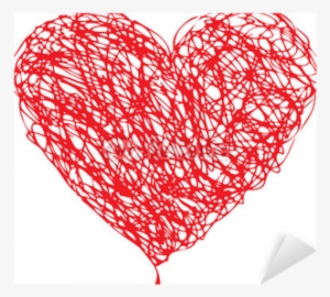 Red Heart Scribble With Lines Texture On White Background - Sketched Heart