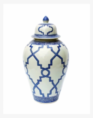 Blue And White Greek Key Grids Heaven Jar At Belleandjune - Vase