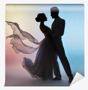 Wedding Couple Silhouette Groom And Bride On Colors - Wedding Couple Silhouette