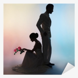 Wedding Couple Silhouette Groom And Bride On Colors - Silhouette