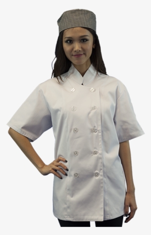 Women's Chef Coat With Plastic Button Short Sleeve - Chef