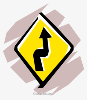 Winding Road Sign Royalty Free Vector Clip Art Illustration - Clip Art