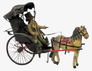 Early Man Doll In Beaver Top Hat Riding In Horse Drawn - Horse And Buggy Transparent