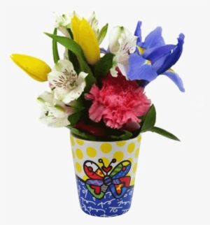 Britto Toothbrush Holder With Flowers - Set Of Soap Dispenser & Dish