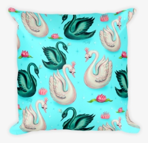 swans with tiaras on aqua • square pillow - swan