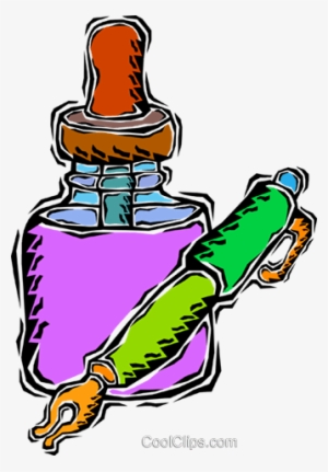 Fountain Pen With Ink Bottle Royalty Free Vector Clip - Bottle