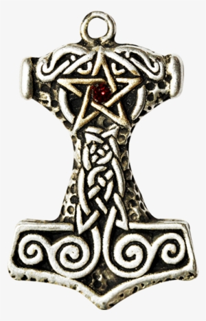 Ornate Thor's Hammer Necklace - Zeckos Thor`s Hammer Pewter Pendant Pentacle Talisman