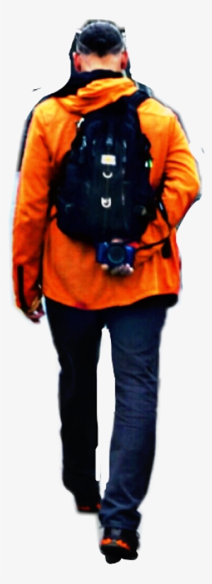 Man Walking Away Orange Jacket - Man
